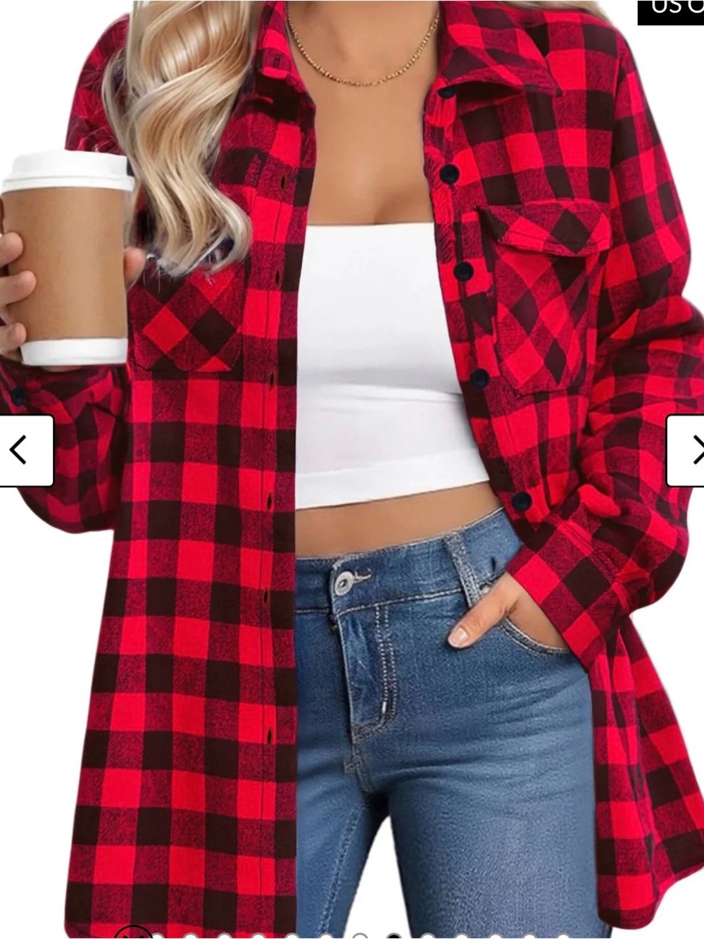 zeagoo Red Black Buffalo Plaid Button-Up Shirt